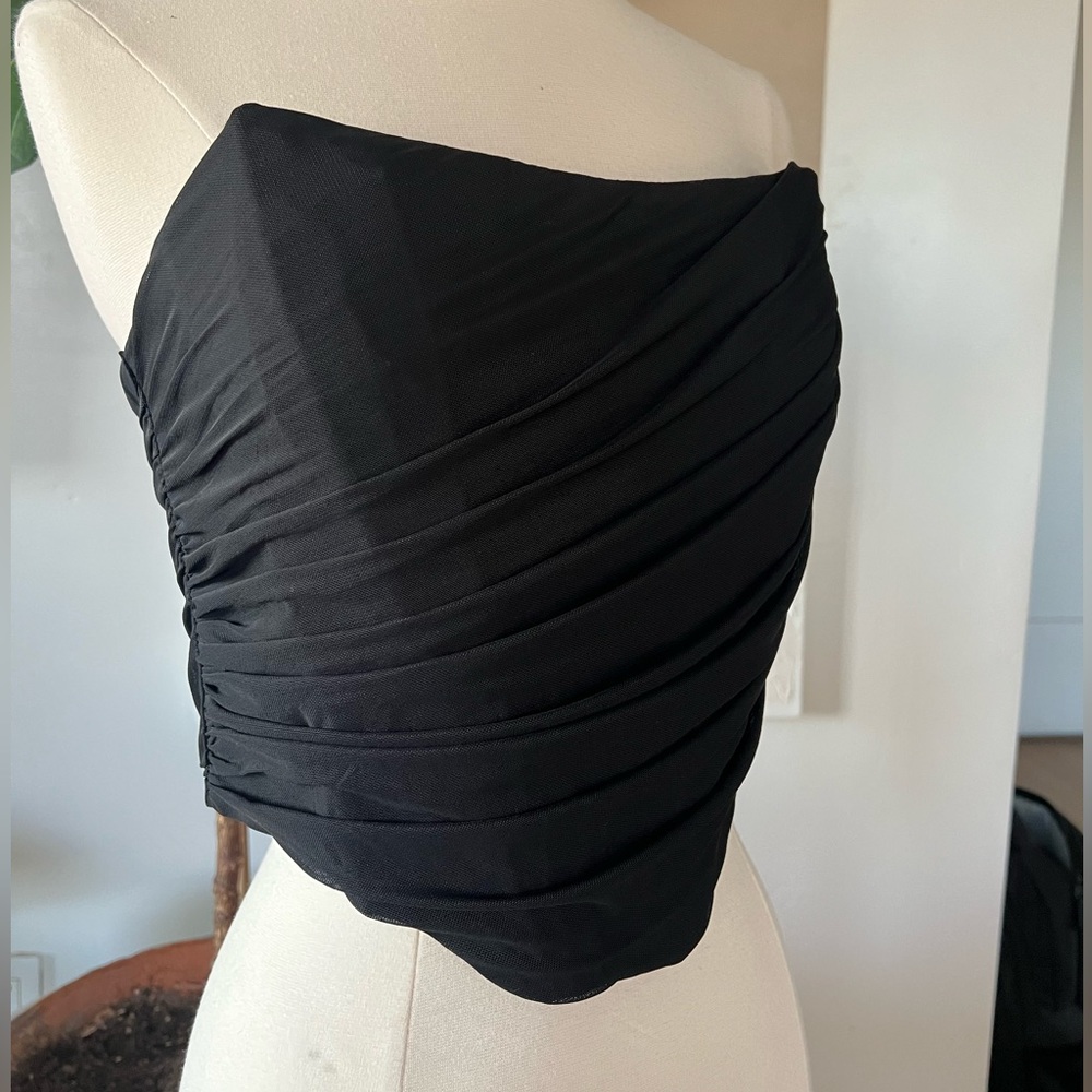 Black Corset Top with Rouching, Size: XL